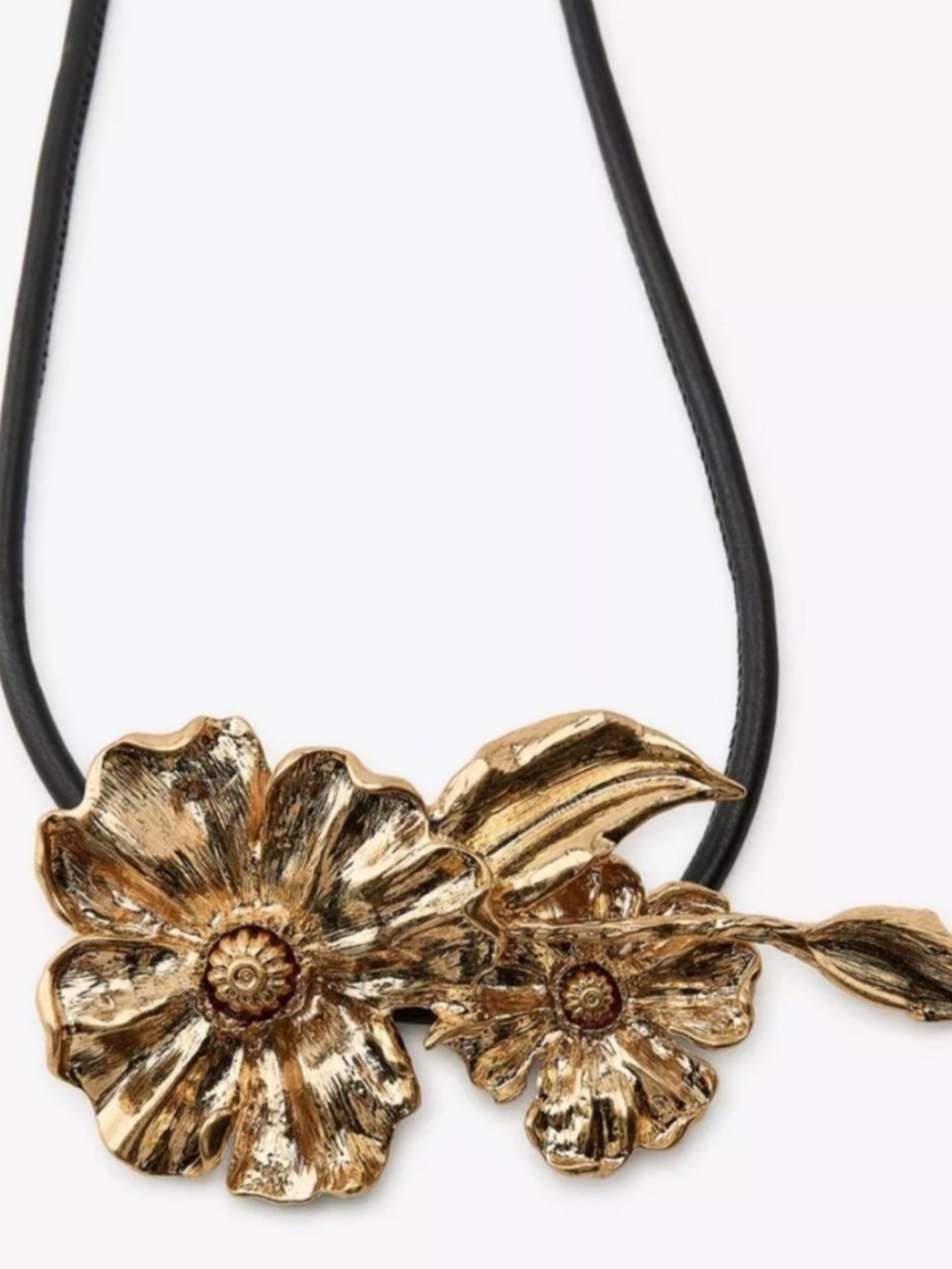 Zara Gold Floral Pendant on Black Cord Necklace